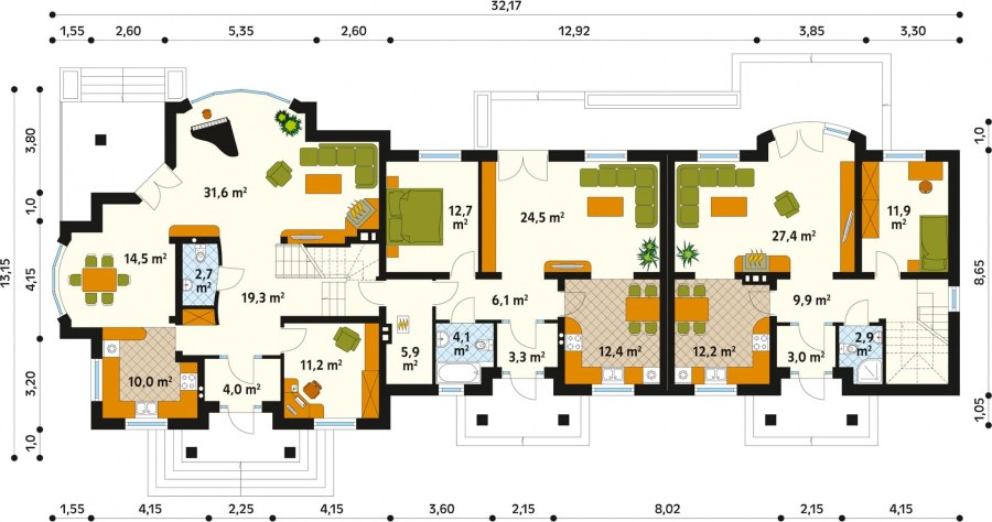 Проект одноэтажного дома на две семьи