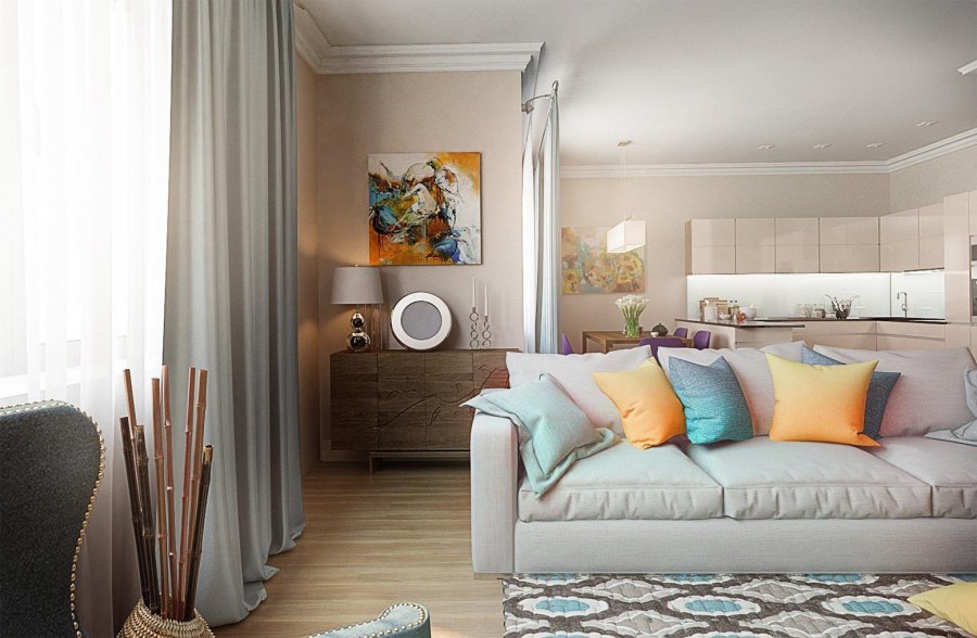 Бежевый интерьер с яркими акцентами