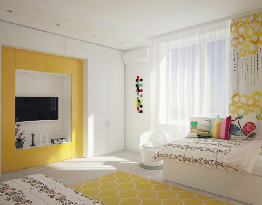 Гостиная с желтыми акцентами