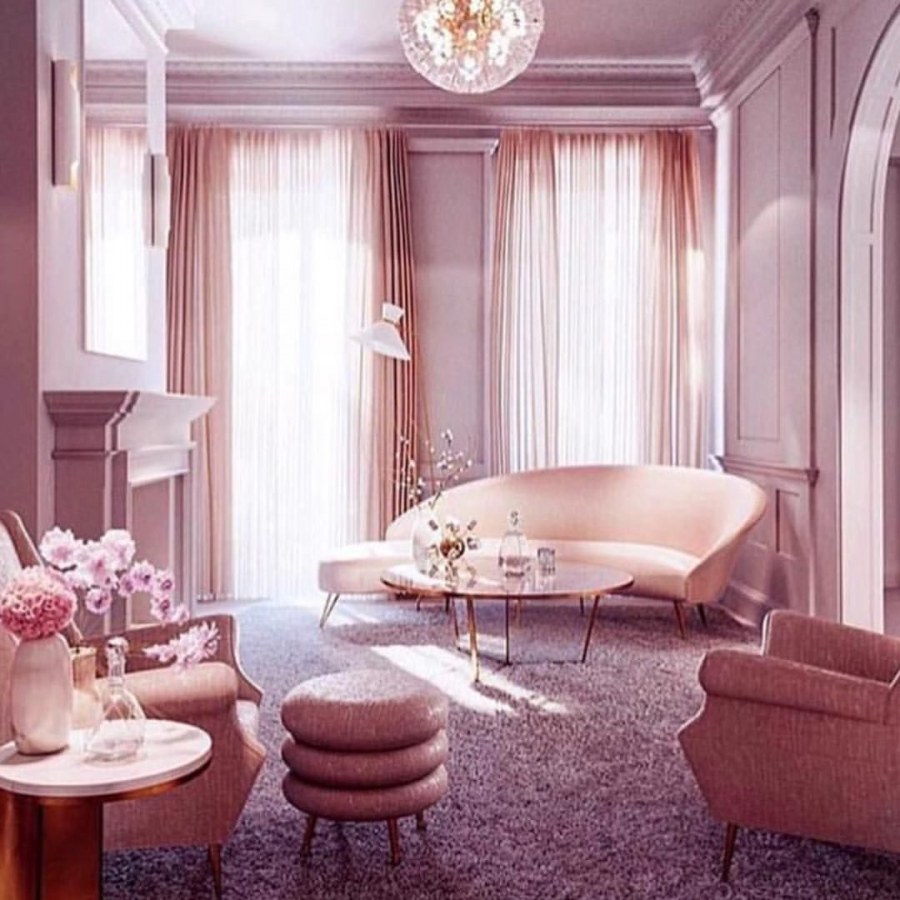 Гостиная в бежево розовых тонах