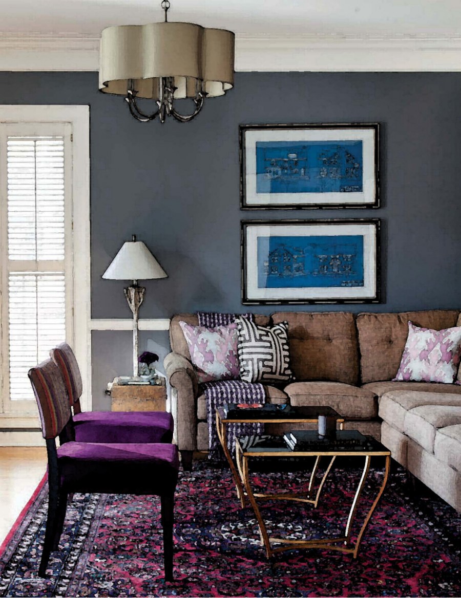 Синий и фиолетовый цвет в интерьере гостиной