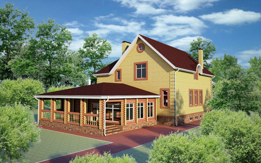 Угловой дом с большой верандой