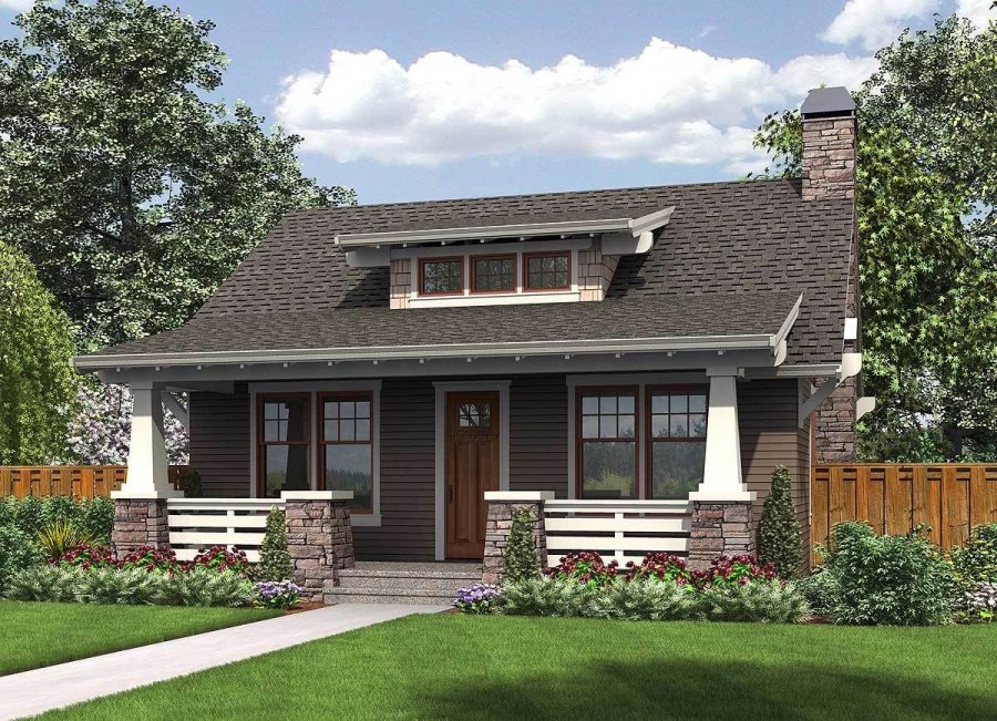 Одноэтажный дом с террасой в американском стиле