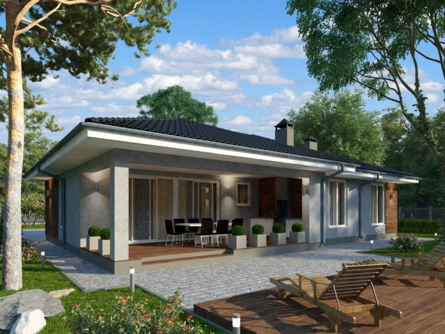 Одноэтажный дом с террасой 100 кв