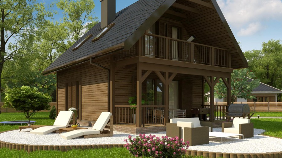 Домик с балконом и террасой