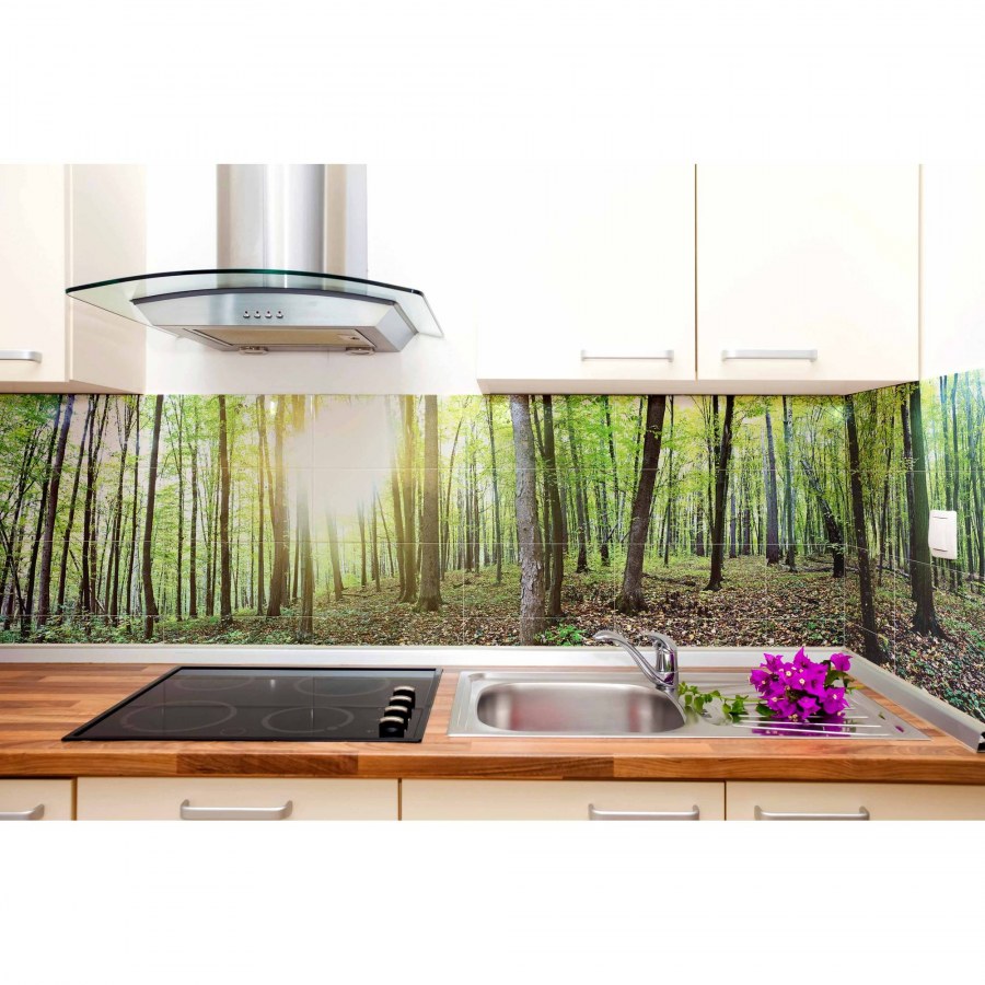 Стеклянный фартук для кухни лес