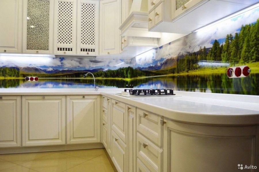 Фартук для кухни из стекла природа