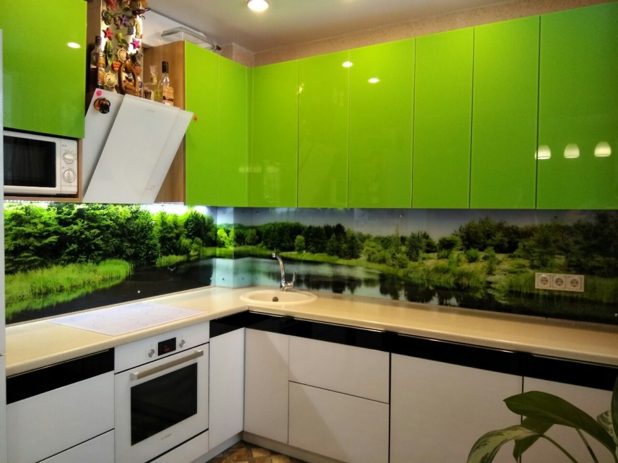 Стеклянный фартук для кухни лес