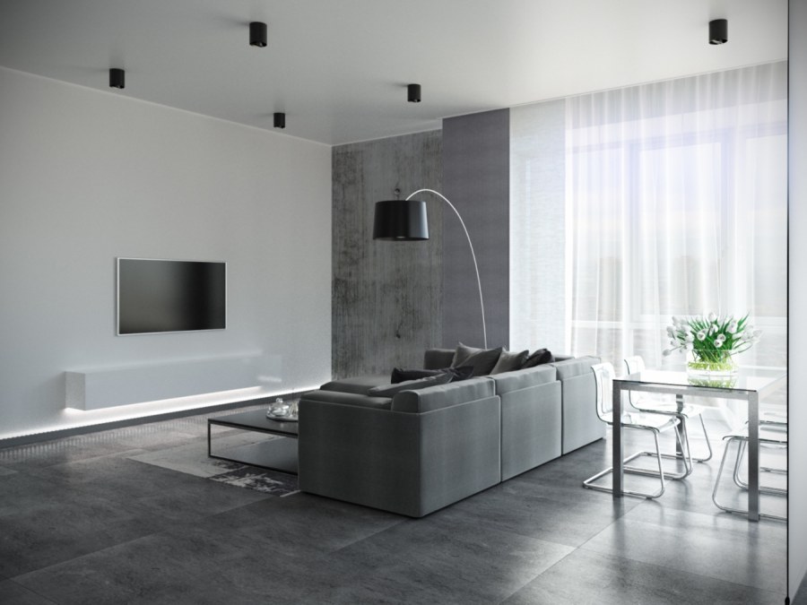 Штукатурка под бетон в гостиной