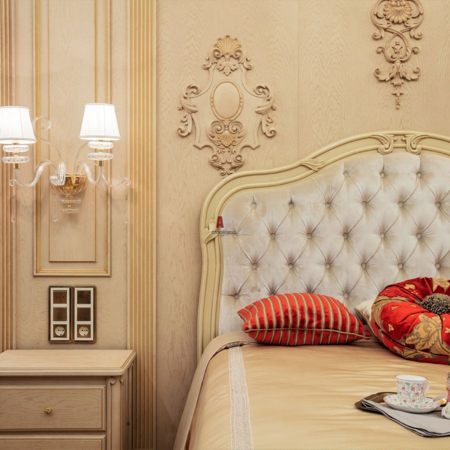 Жаккардовые обои на одной стене в интерьере