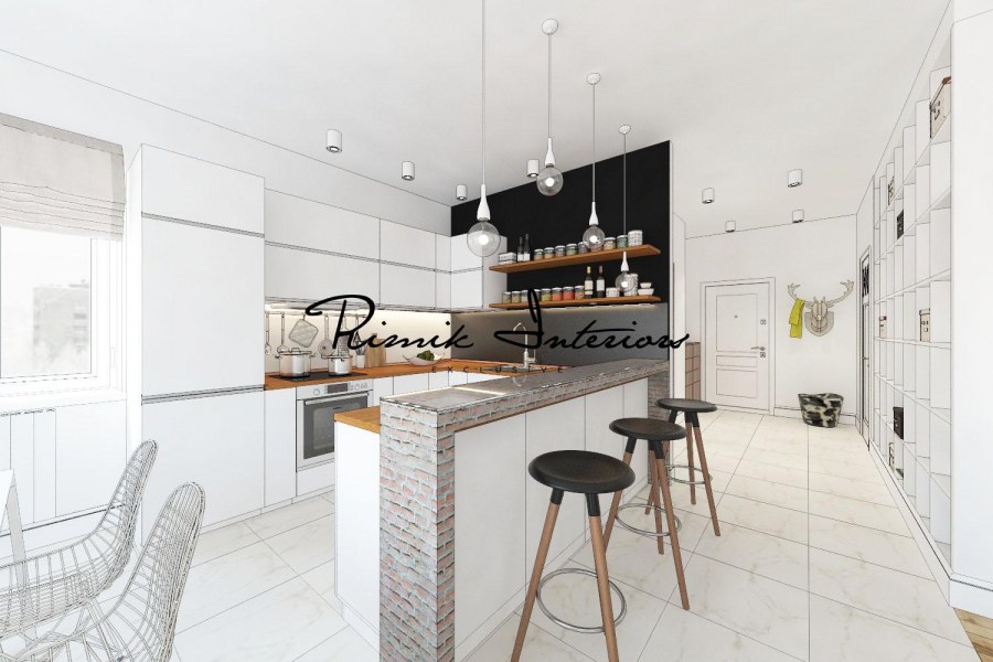 Двухъярусная кухня в скандинавском стиле