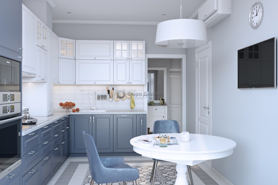 Голубая кухня в скандинавском стиле
