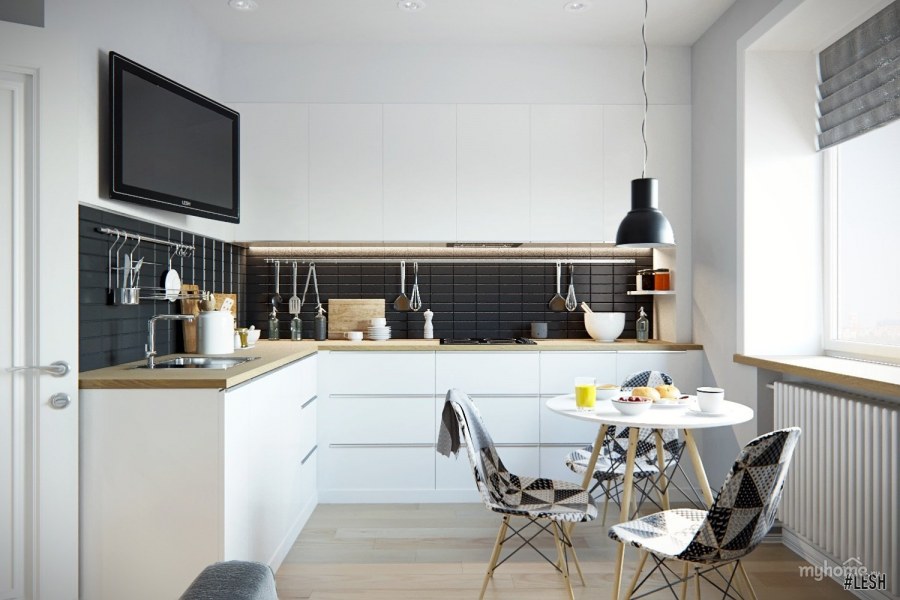 Телевизор на кухне в скандинавском стиле