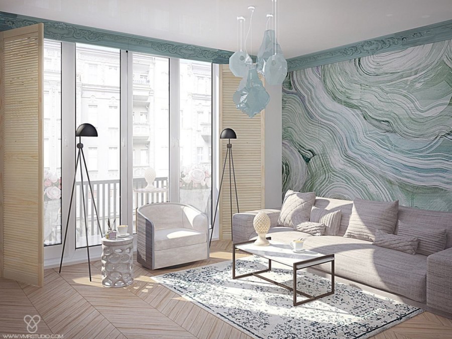 Акцентная стена в гостиной в современном стиле