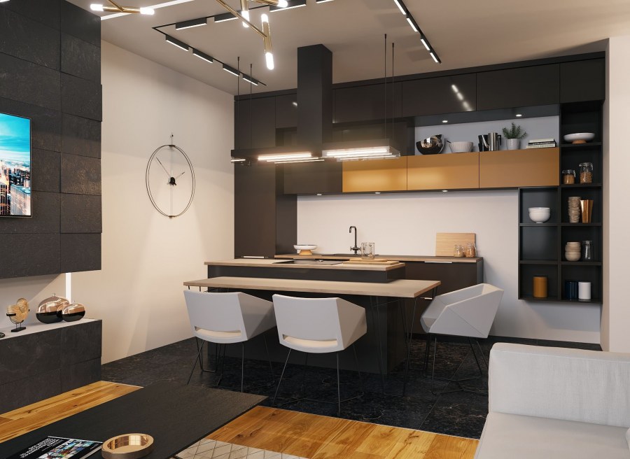 Мужская кухня гостиная