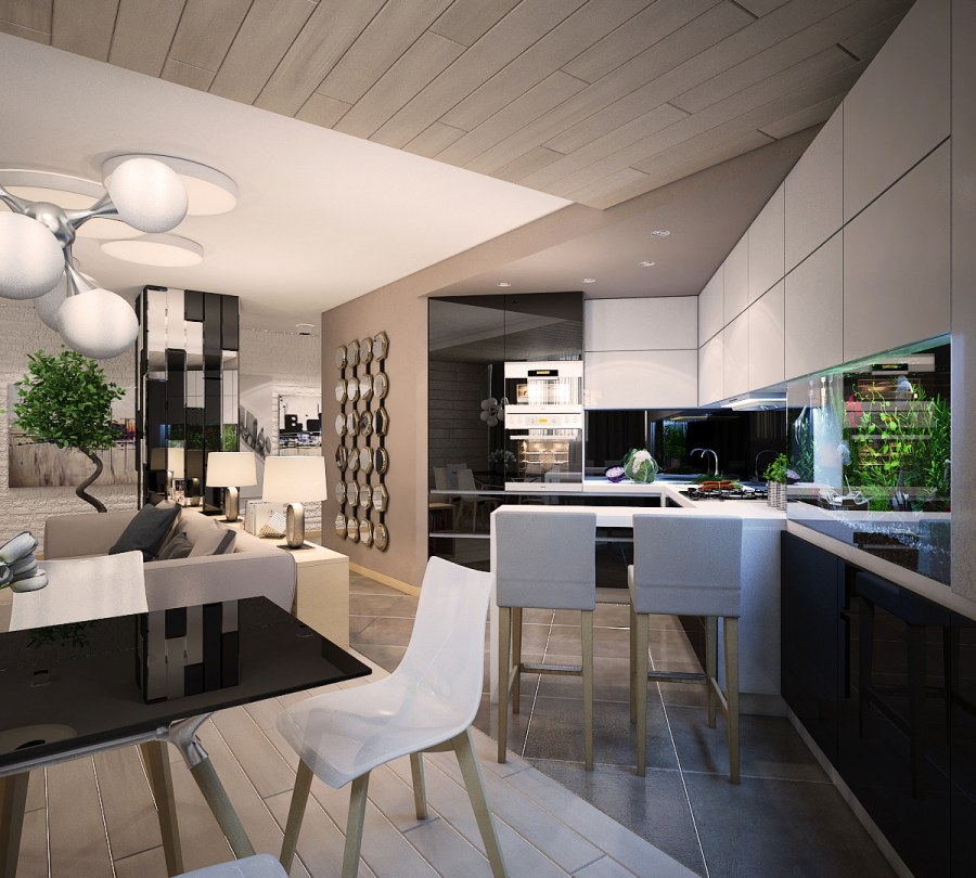 Кухня гостиная необычной формы