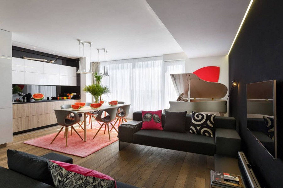 Двухуровневая кухня гостиная