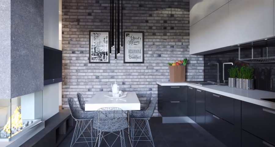 Кухня в стиле лофт 14м2
