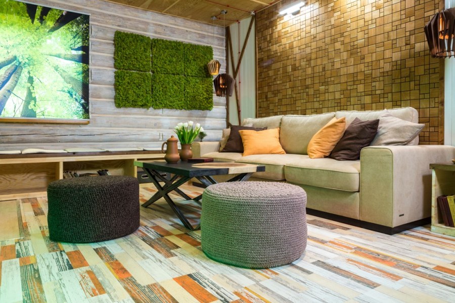 Мебель интерьер гостиной в стиле эко