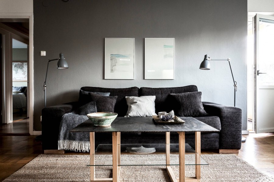 Интерьер комнаты оттенок серый чёрный