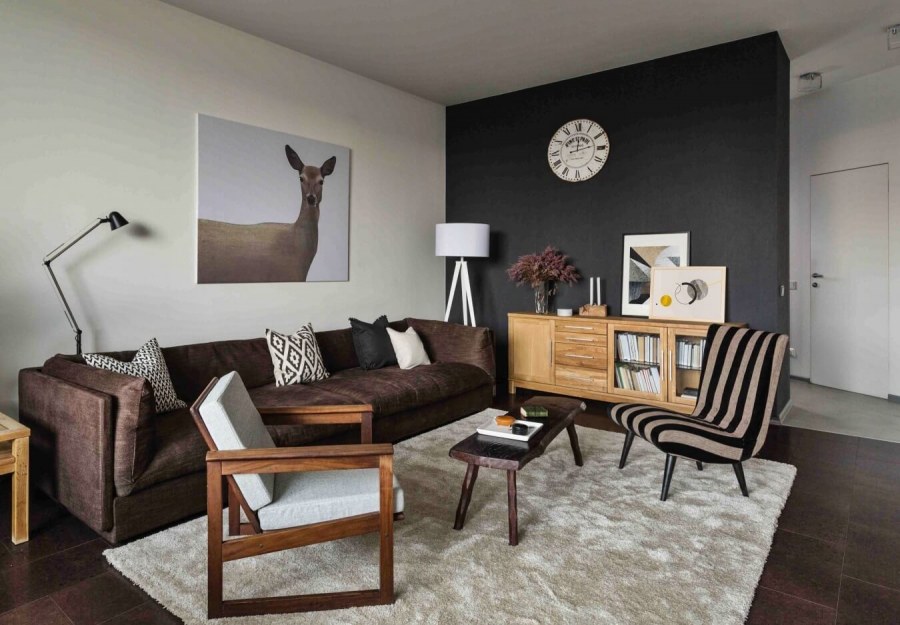 Гостиная в скандинавском стиле с акцентной стеной