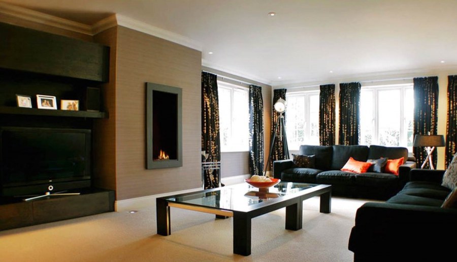 Интерьер зала черно коричневый