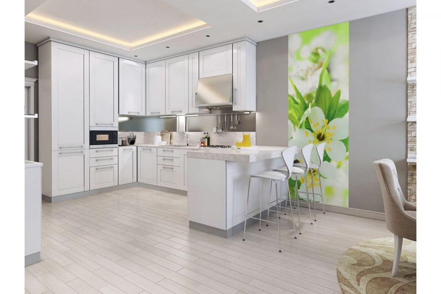 Белая кухня серый пол