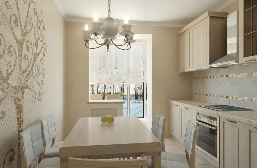 Бежевые стены на кухне