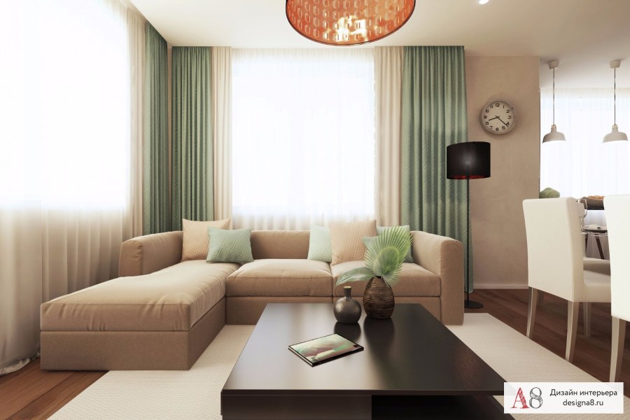 Гостиная 15 кв м с двумя окнами