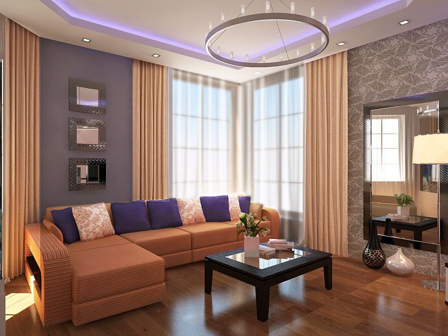 Зал с 2 окнами интерьер