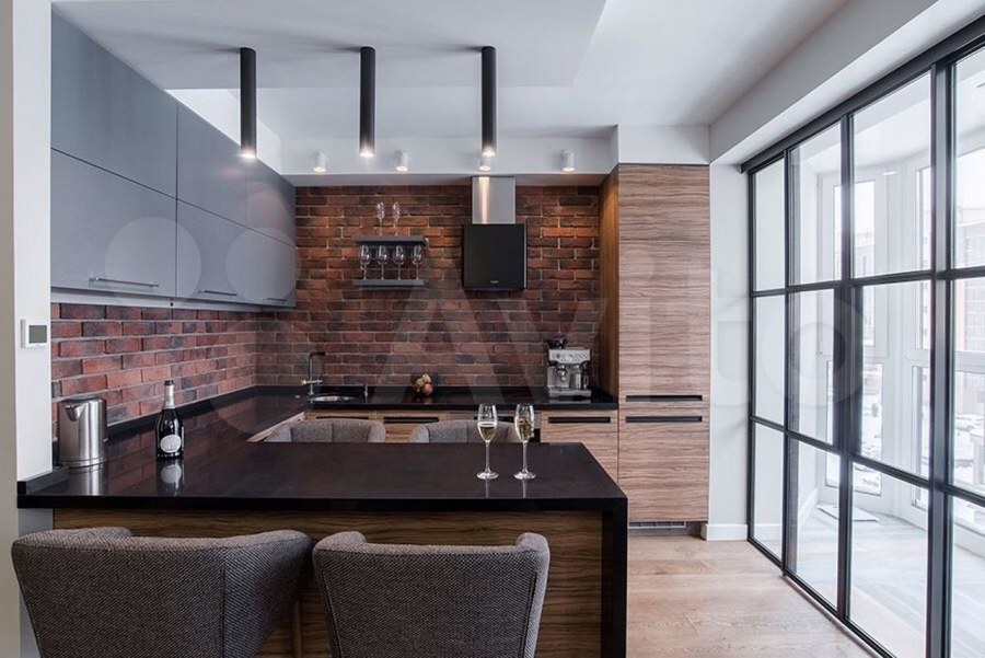 Кухня 11м² в стиле лофт