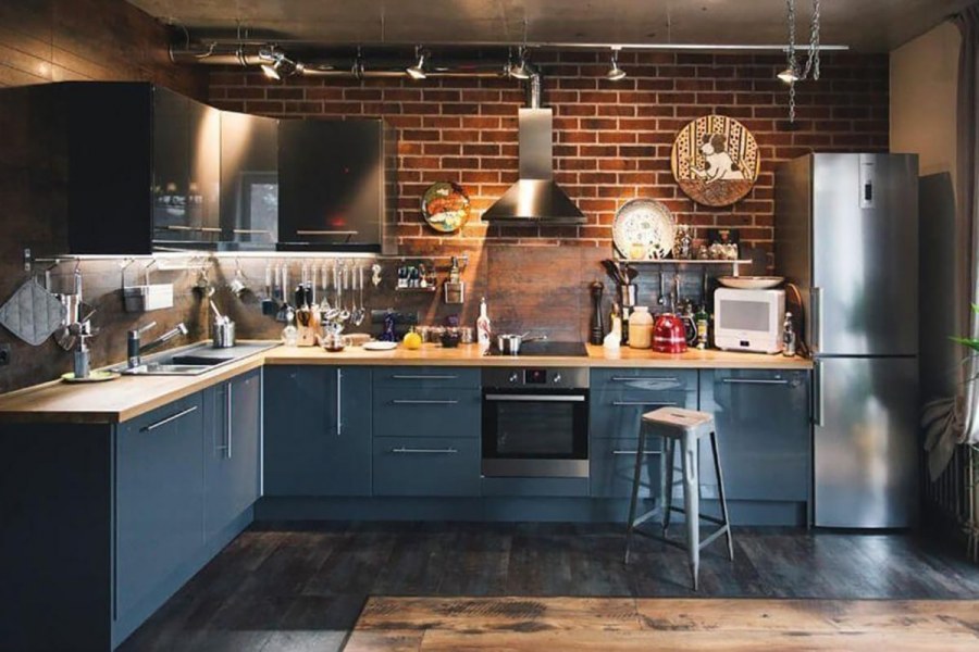 Деревянная кухня икеа в стиле лофт