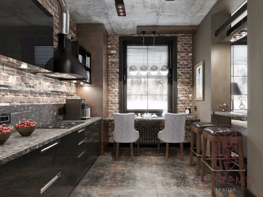 Кухня в стиле лофт и классика