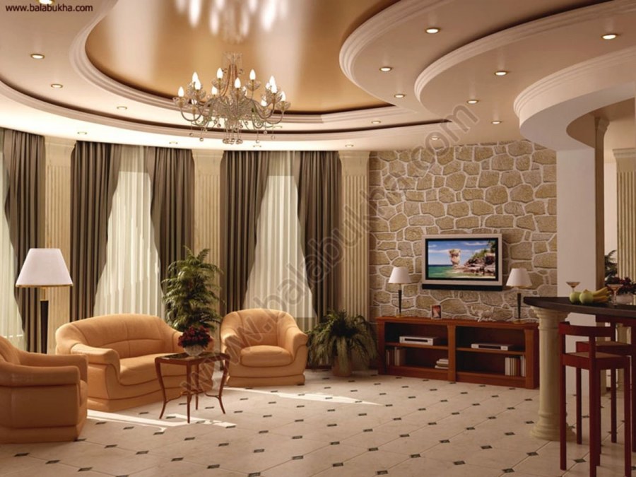 Потолок зала в частном доме