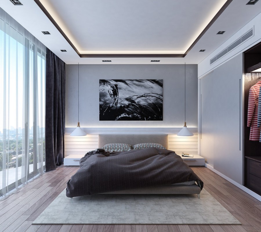 Современный потолок в спальне
