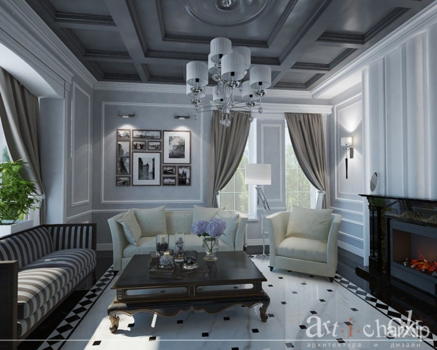 Классические гостиные в серых тонах