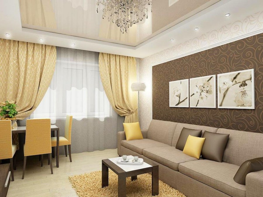 Зал в коричнево-бежевых тонах