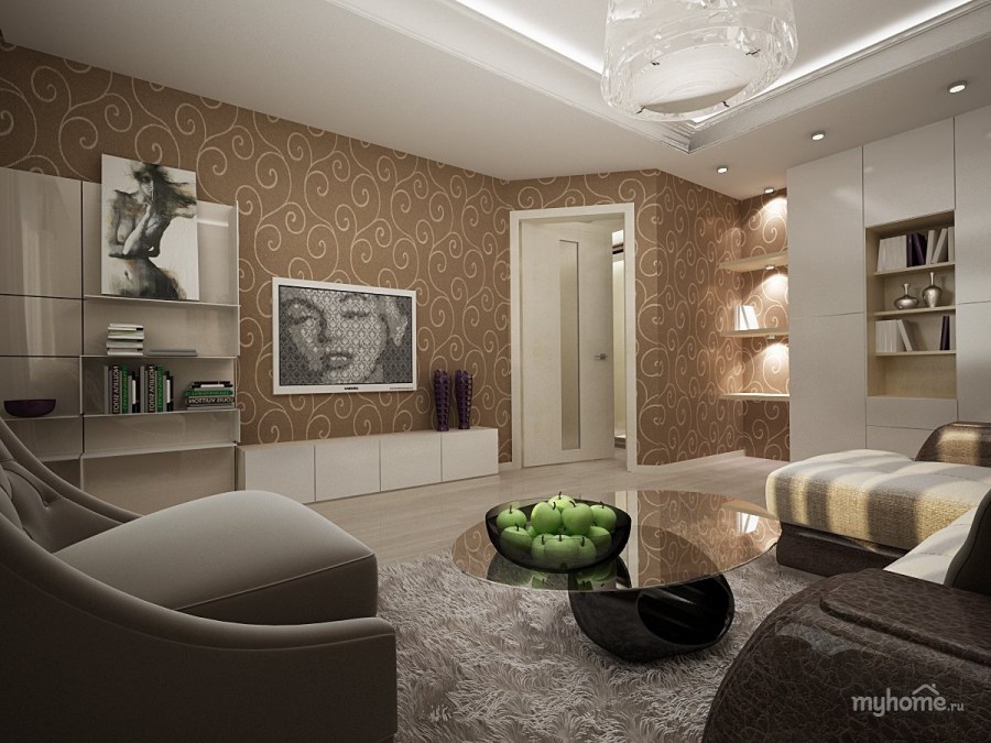 Гостиные в коричнево бежевых тонах