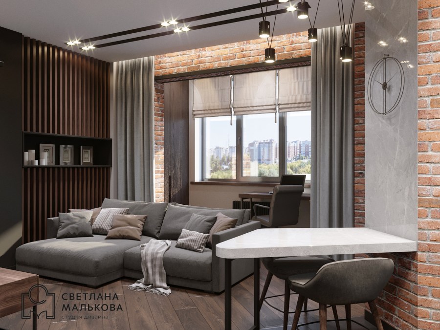 Шторы в стиле лофт в интерьере