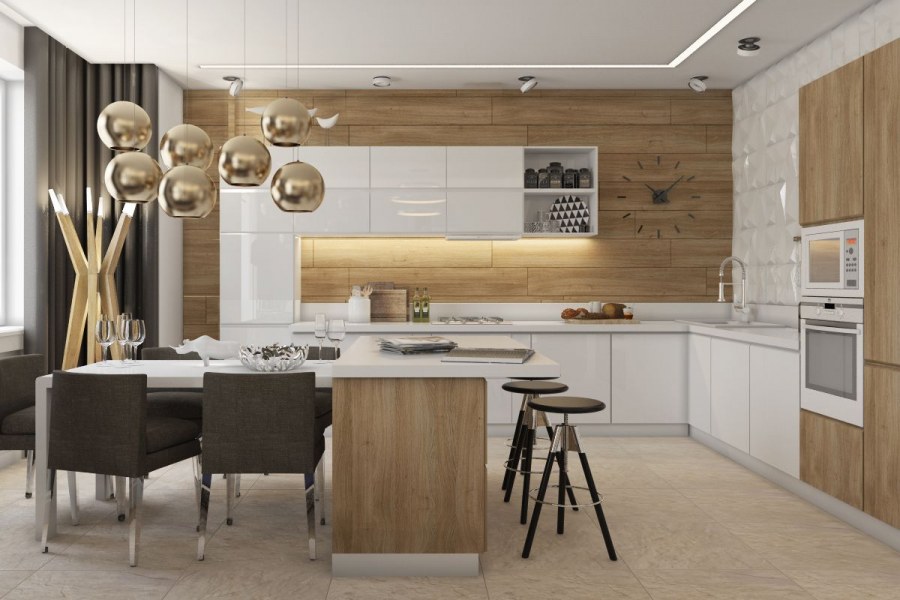 Кухни беж с деревом современная