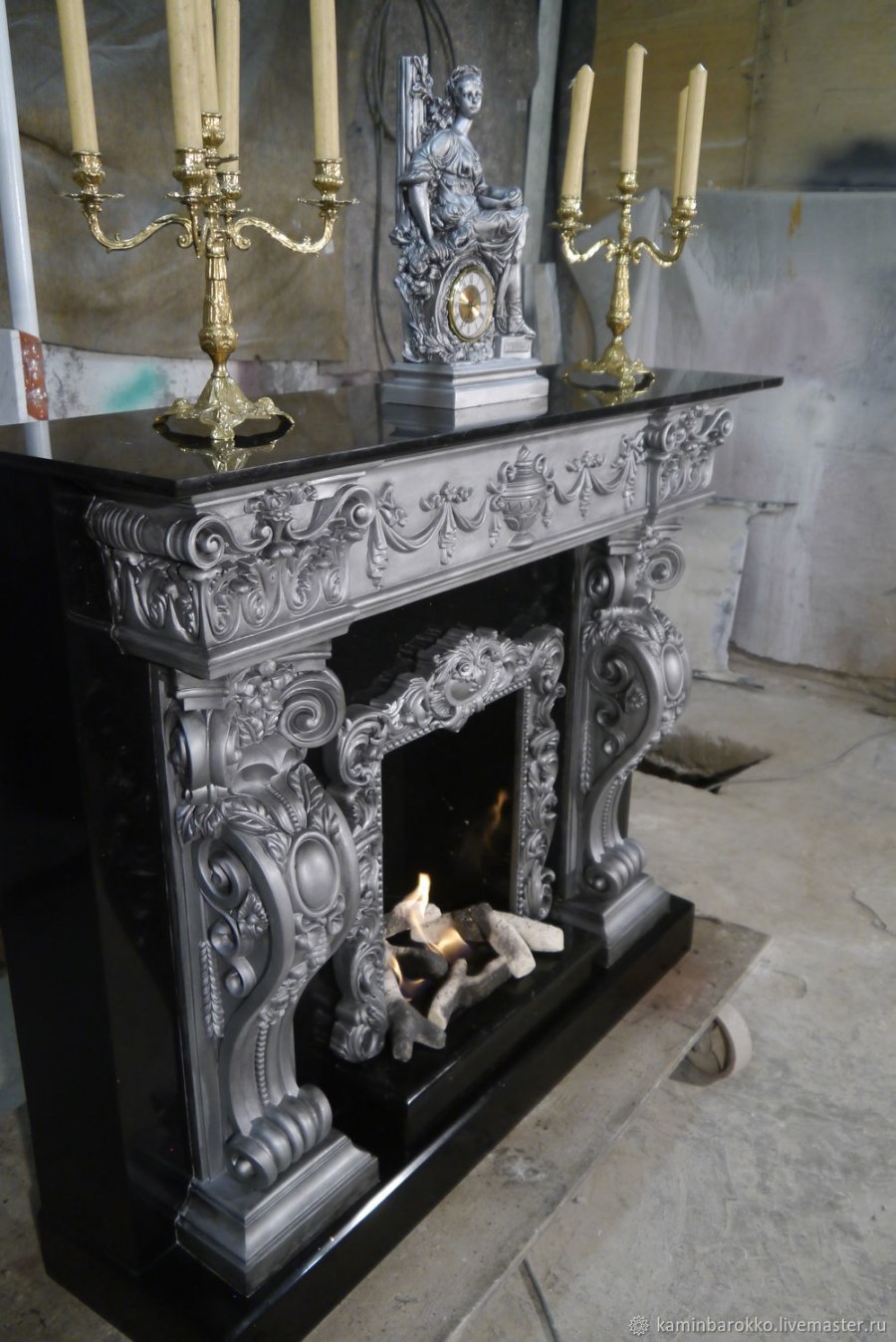 Мрамор Неро Маркина камин