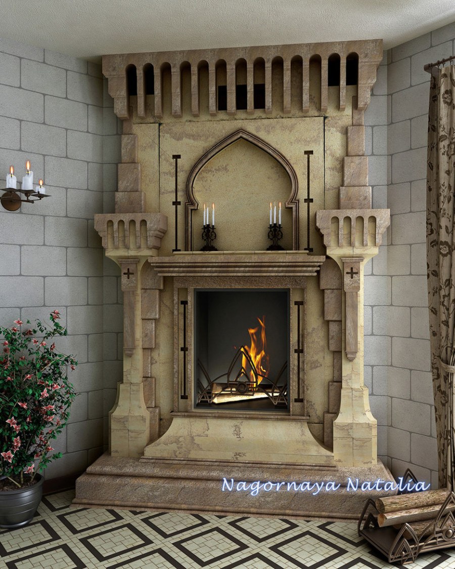 Камин в романском стиле