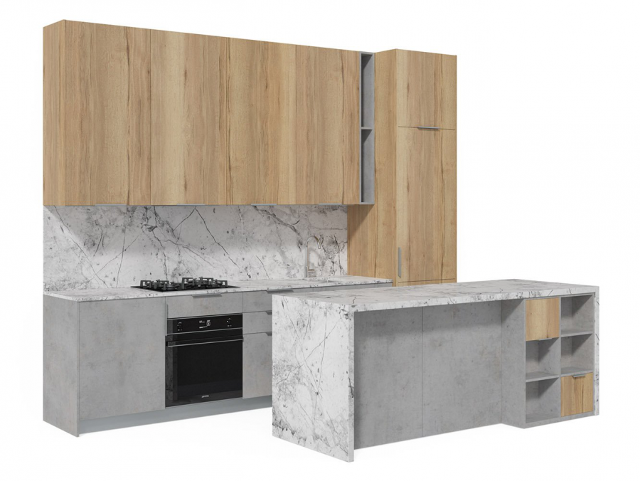 Кухня бетон Чикаго и дуб Галифакс
