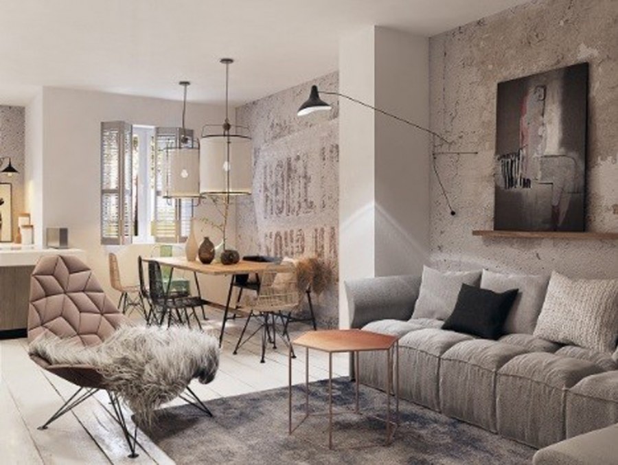 Декоративная штукатурка в стиле лофт в интерьере