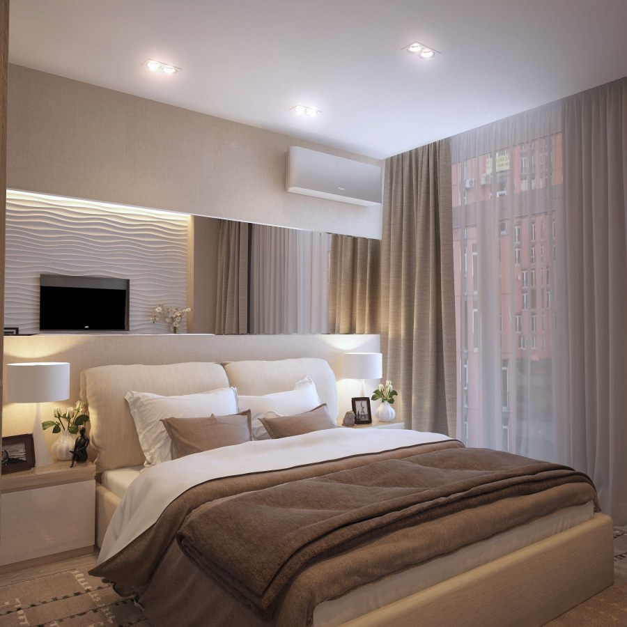 Интерьер спальни в теплых тонах