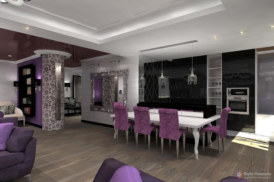 Кухня в фиолетовом стиле гостиная