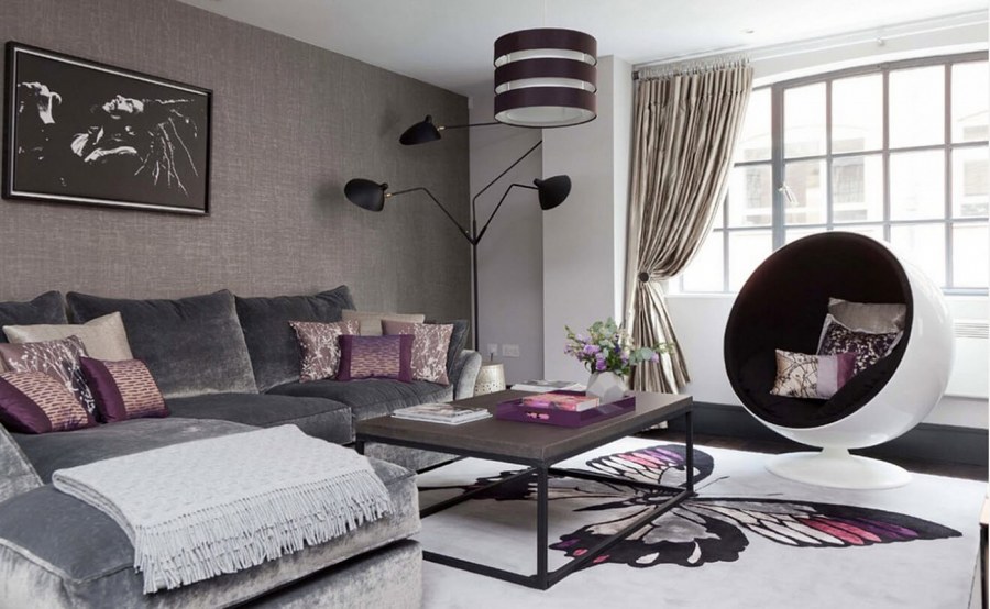 Серый и фиолетовый в интерьере