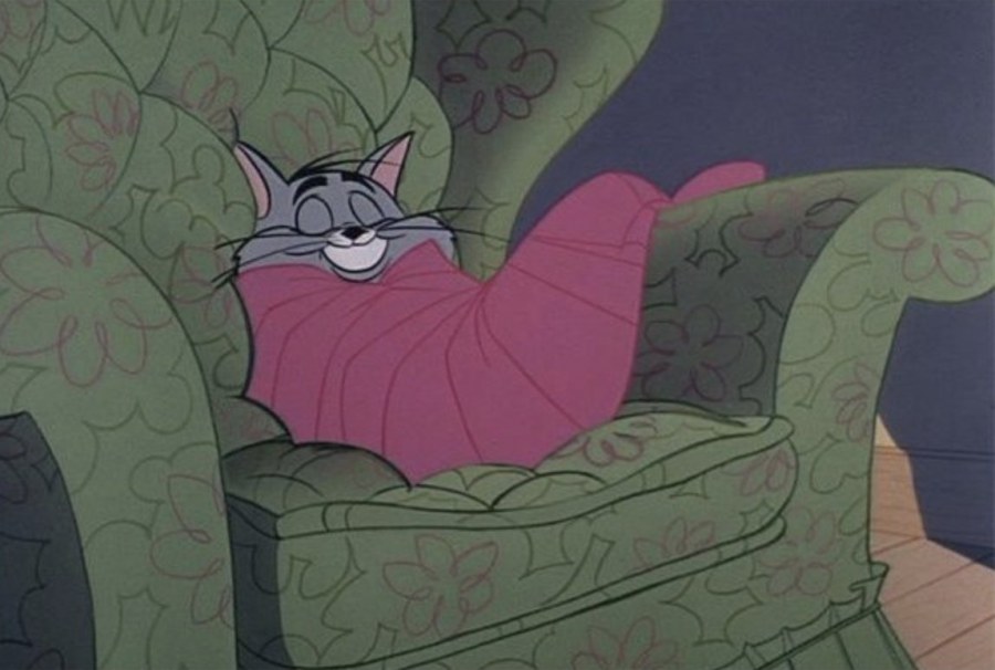 Том в одеяле на кресле