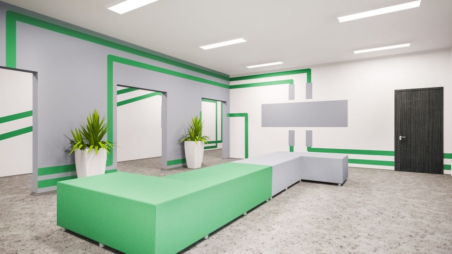 Покраска стен в зеленый и серый цвет