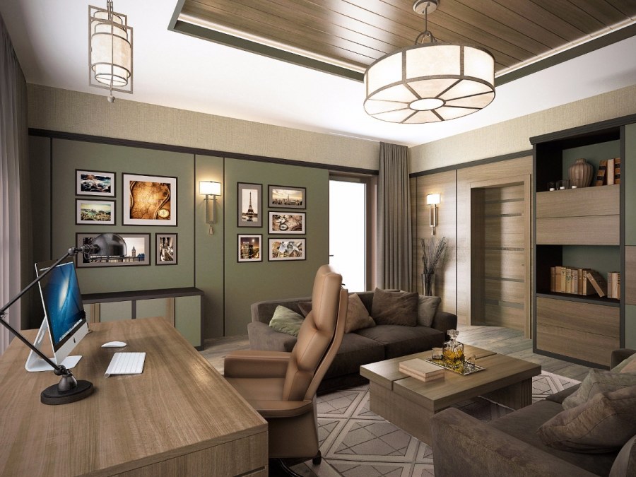 Кабинет в загородном доме в современном стиле